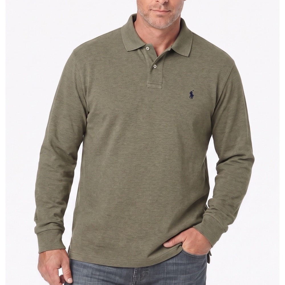 Polo Ralph Lauren Long Sleeve Mesh Polo Shirt Men's 2XL Classic Fit Olive Green